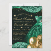 Invitation Robe verte et Parties scintillant or Ballons doux (Devant)