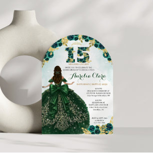 Invitation Robe verte florale Coquette Quinceanera Arch