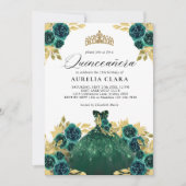 Invitation Robe verte Glam Floral 15ème Quinceañera (Devant)