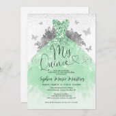 Invitation Robe verte Mis Quince Quinceañera (Devant / Derrière)