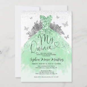 Invitation Robe verte Mis Quince Quinceañera