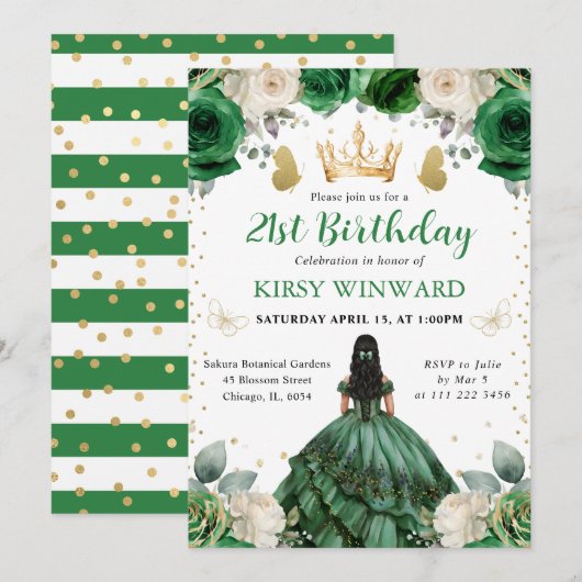 Invitation Robe verte Occidentale Princesse Anniversaire (Devant / Derrière)