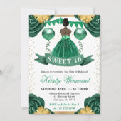 Invitation Robe Verte Peau Noire Princesse Douce 16 (Devant)