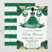 Invitation Robe Verte Peau Noire Princesse Douce 16 (Devant / Derrière)