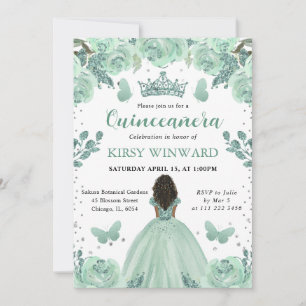 Invitation Robe verte poussiéreuse, princesse à peau foncée p