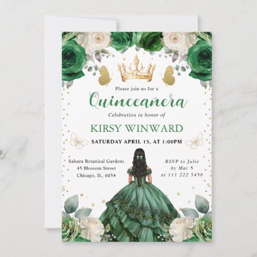 Invitation Robe verte Princesse de l'Ouest Quinceanera (Devant)