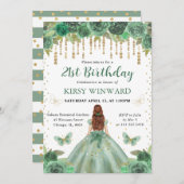 Invitation Robe verte Red Haired Princesse Anniversaire (Devant / Derrière)