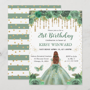 Invitation Robe verte Red Haired Princesse Anniversaire
