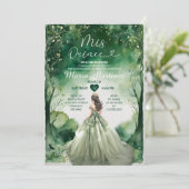 Invitation Robe verte Sage Emerald Forest Girl Mis Quince (Debout devant)