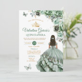 Invitation Robe Verte Sage Quinceañera 15 Anos Fleurs Or (Debout devant)