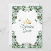 Invitation Robe Verte Sage Quinceañera 15 Anos Fleurs Or (Dos)