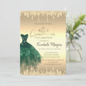 Invitation Robe verte, Tiara, Parties scintillant gouttes or  (Debout devant)