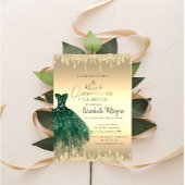 Invitation Robe verte, Tiara, Parties scintillant gouttes or
