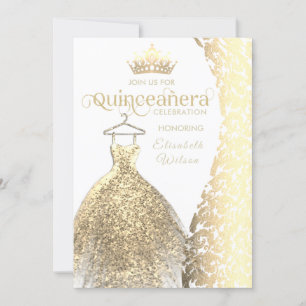 Invitation Robe vintage en or damask tiara Quinceañera