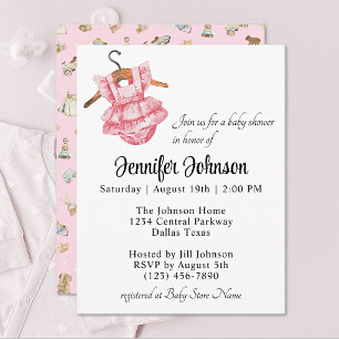 Invitation Robe vintage rose adorable Fille Baby Shower