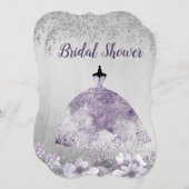 Invitation Robe violet argenté Fête des mariées fleurie Invit (Devant / Derrière)