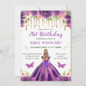Invitation Robe violette Blonde Haired Princesse Anniversaire (Devant)