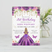 Invitation Robe violette Blonde Haired Princesse Anniversaire (Debout devant)