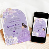 Invitation Robe violette Boho Princesse Floral Quinceañera