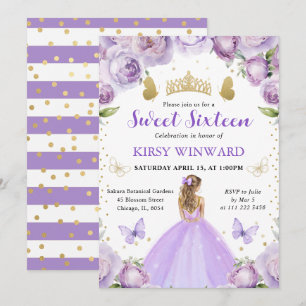 Invitation Robe Violette Cheveux Blonds Princesse Sweet 16