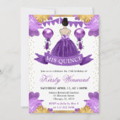 Invitation Robe violette Cheveux bruns Princesse Quinceanera (Devant)