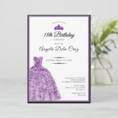 Invitation Robe violette élégante pour les 18 ans (Debout devant)