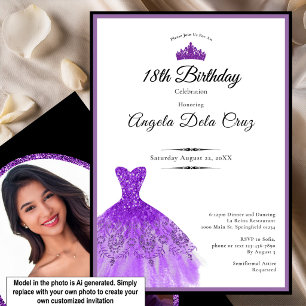 Invitation Robe violette élégante pour les 18 ans