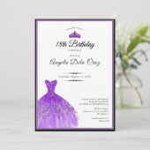 Invitation Robe violette élégante pour les 18 ans (Debout devant)