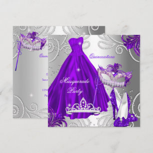 Invitation Robe violette et argentée pour fête de Quinceanera