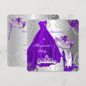 Invitation Robe violette et argentée pour soirée de masquerad (Devant / Derrière)