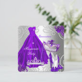 Invitation Robe violette et argentée pour soirée de masquerad (Debout devant)