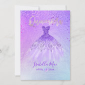 Invitation Robe violette et bleue de Quinceanera + Confettis (Devant)