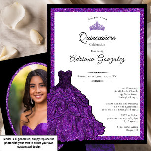 Invitation Robe violette et diadème personnalisé pour Quincea