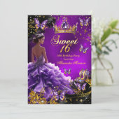 Invitation Robe violette et or pour 16ème anniversaire Papill (Debout devant)