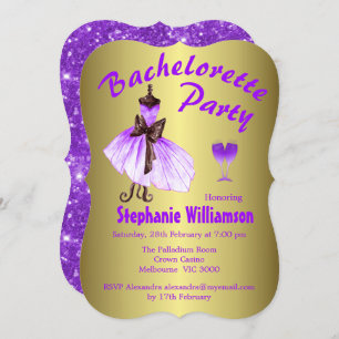 Invitation Robe violette et Parties scintillant Bachelorette 