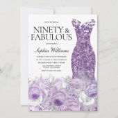 Invitation Robe violette Floral 90e anniversaire fabuleux 90e (Devant)