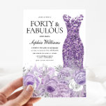 Invitation Robe violette Floral Forty & Fabuleux 40e annivers<br><div class="desc">Robe à étincelles pourpre & Belle Florale pourpre Forty & Fabulous Womans 40e Anniversaire Invitation de fête Variations à l'invitation et articles correspondants dans notre magasin</div>