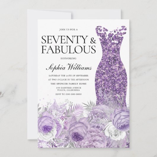 Invitation Robe violette Floral Soixante-dix fabuleux 70e ann (Devant)