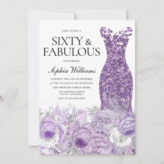 Invitation Robe violette Floral Soixante et fabuleux 60e anni (Devant)