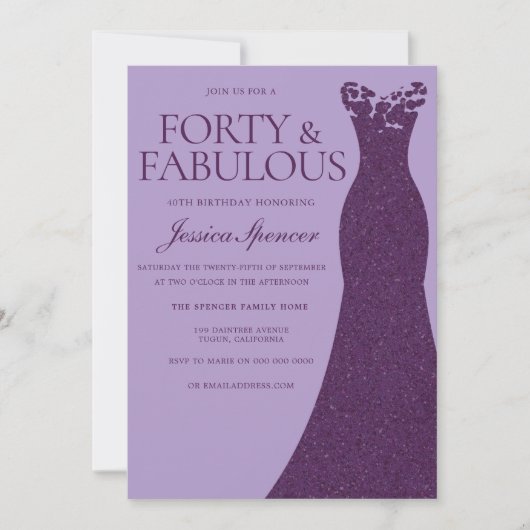 Invitation Robe violette Forty & Fabuleuse fête du 40e annive (Devant)