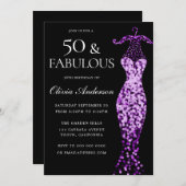Invitation Robe violette glamour Fabuleux 50e anniversaire (Devant / Derrière)