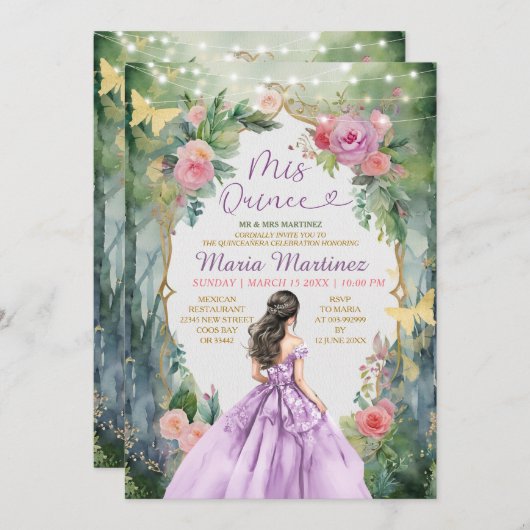 Invitation Robe violette Lilac Forêt Papillon Mis Quince (Devant / Derrière)