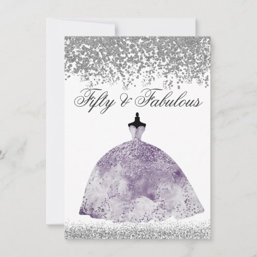 Invitation Robe violette Parties scintillant 50e anniversaire (Devant)