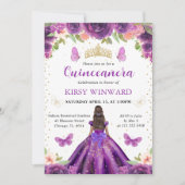 Invitation Robe violette Peau foncée princesse Quinceanera (Devant)