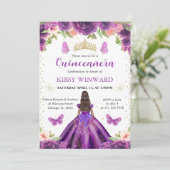 Invitation Robe violette Peau foncée princesse Quinceanera (Debout devant)