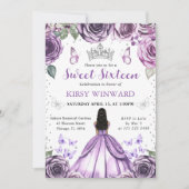 Invitation Robe Violette Peau Noire Princesse Douce 16 (Devant)
