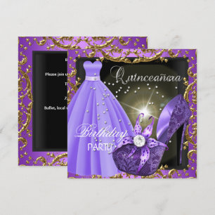 Invitation robe violette pour fête de quinceañera 15 ans