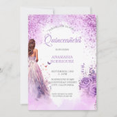 Invitation Robe violette pour Quinceañera papillons floraux (Devant)