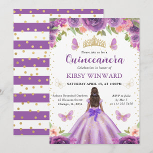 Invitation Robe Violette Princesse à Peau Noire Quinceanera