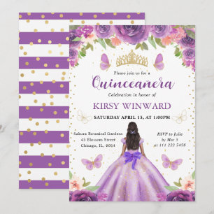 Invitation Robe Violette Princesse à Peau Noire Quinze Ans